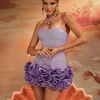 Dresses | Mini Dresses*Mew Mews Fashion Birtin Strapless Flower Mini Dress In Purple