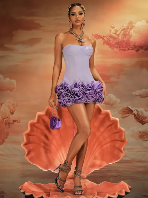 Dresses | Mini Dresses*Mew Mews Fashion Birtin Strapless Flower Mini Dress In Purple