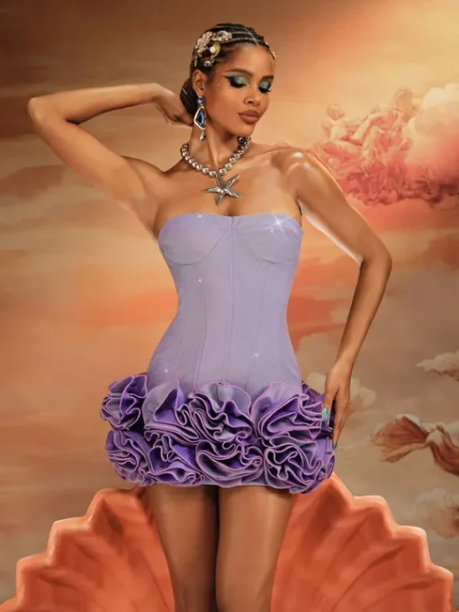 Dresses | Mini Dresses*Mew Mews Fashion Birtin Strapless Flower Mini Dress In Purple