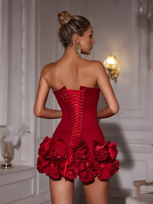 Dresses | Mini Dresses*Mew Mews Fashion Birtin Strapless Flower Mini Dress In Red
