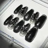 Press On Nails*Mew Mews Fashion Black Cat Eye Crystal Handmade Press On Nails