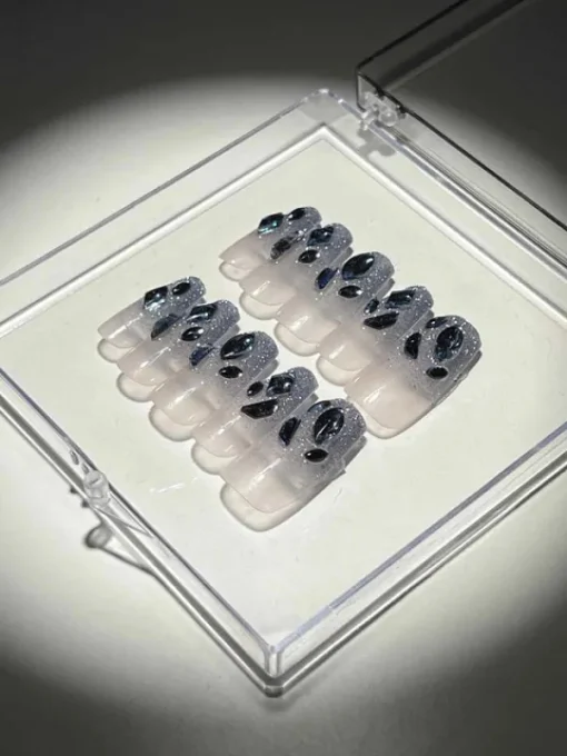 Press On Nails*Mew Mews Fashion Blue Crystal Glitter Press On Nails