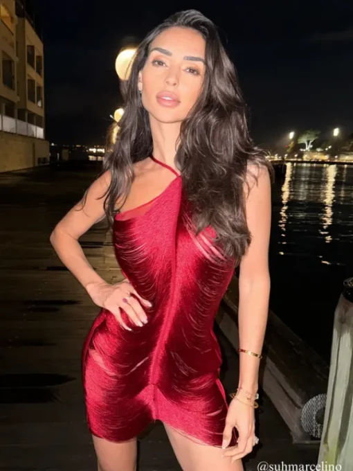 Dresses*Mew Mews Fashion Bluma Halterneck Fringe Mini Dress In Red