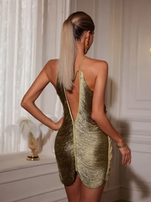 Dresses | Mini Dresses*Mew Mews Fashion Bluma Halterneck Fringe Mini Dress In Olive