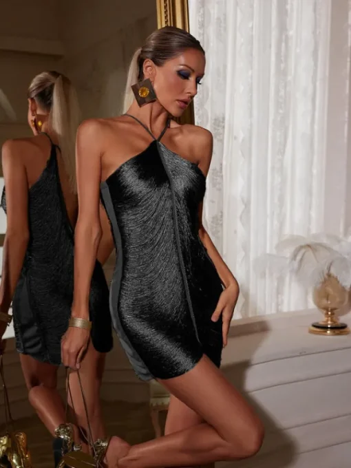 Dresses | Mini Dresses*Mew Mews Fashion Bluma Halterneck Fringe Mini Dress In Black