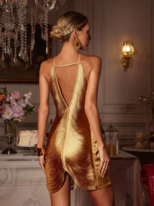 Dresses | Mini Dresses*Mew Mews Fashion Bluma Halterneck Fringe Mini Dress In Bronze