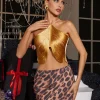 Tops*Mew Mews Fashion Bluma Halterneck Fringe Top In Gold