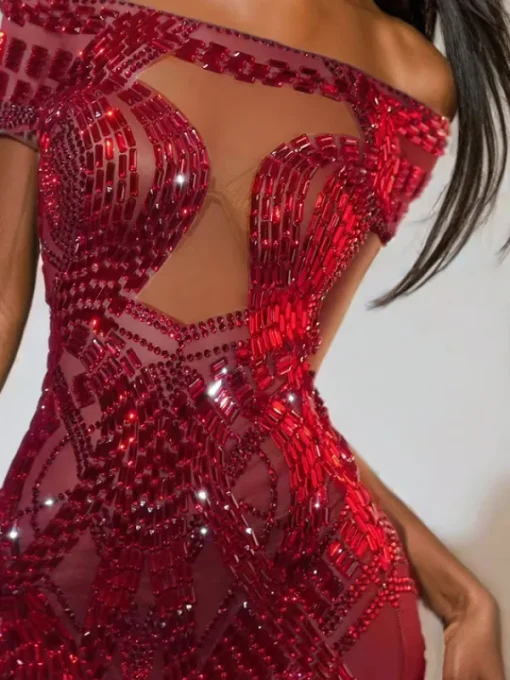 Dresses | Mini Dresses*Jiu Bajia O/S Bly Off Shoulder Rhinestone Mini Dress In Red