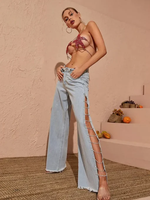 Pants & Shorts*Mew Mews Fashion Bodie Cutout Denim Pants In Blue