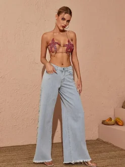 Pants & Shorts*Mew Mews Fashion Bodie Cutout Denim Pants In Blue