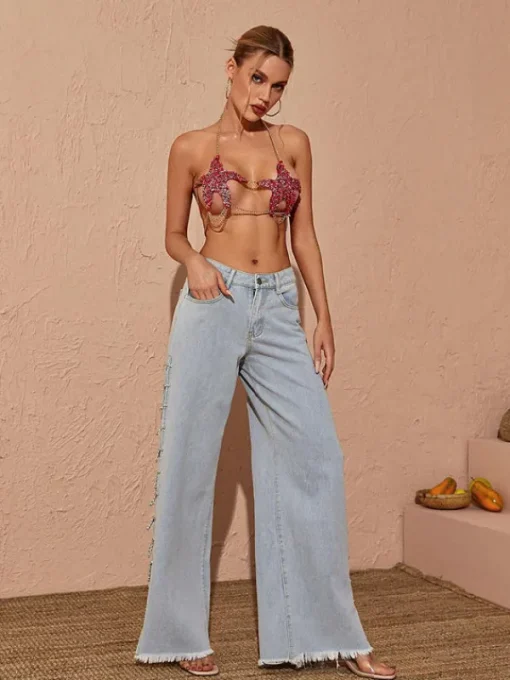 Pants & Shorts*Mew Mews Fashion Bodie Cutout Denim Pants In Blue