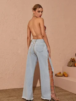 Pants & Shorts*Mew Mews Fashion Bodie Cutout Denim Pants In Blue