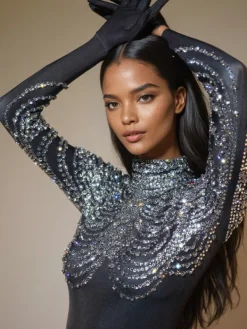 Jumpsuits & Romper*Jiu Bajia O/S Bolboli Long Sleeve Rhinestone Jumpsuit