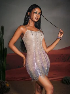 Embellishment | Dresses*Embellishment Brady Spaghetti Chain Fringe Mini Dress