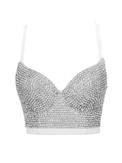 Tops*Mew Mews Fashion Brianna Crystal Bustier Top In White