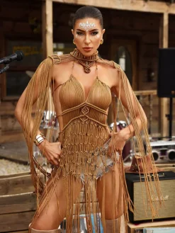 Cover-ups | Swimwear*Mew Mews Fashion O/S Brinzo Fringe Cover Up Dress In Khaki