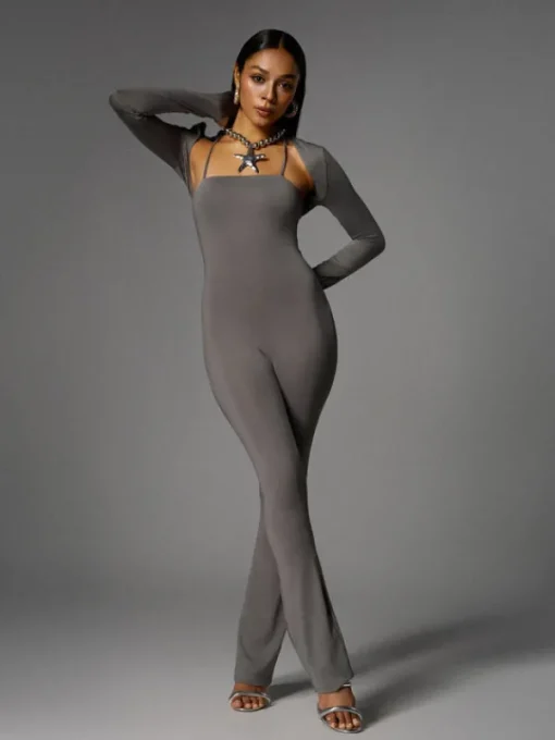 Jumpsuits & Romper*Mew Mews Fashion Brixander Spaghetti Jumpsuit In Grey With Shrug