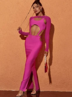 Dresses*Bandage Bronwyn Long Sleeve Cutout Split Maxi Dress
