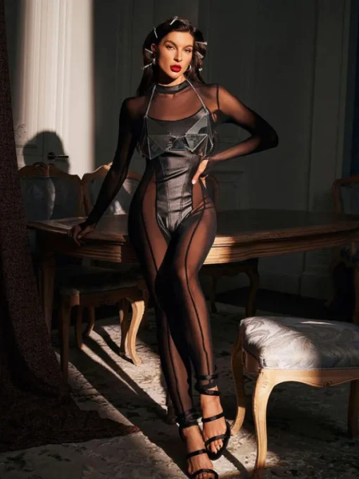 Jumpsuits & Romper*Mew Mews Fashion Bruna Long Sleeve Mesh Jumpsuit