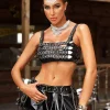 Tops*Mew Mews Fashion O/S Brystin Spaghetti Cutout Leather Top