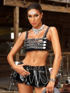 Tops*Mew Mews Fashion O/S Brystin Spaghetti Cutout Leather Top