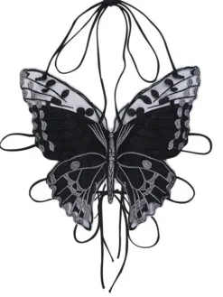 Tops*Mew Mews Fashion O/S Bryxar Halterneck Lace Up Butterfly Top