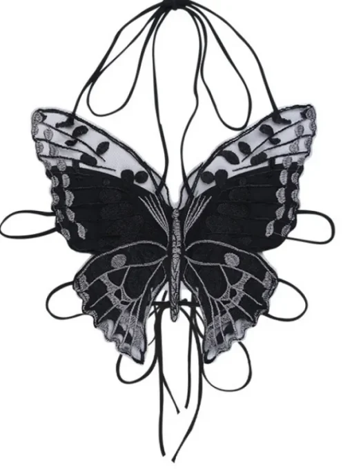 Tops*Mew Mews Fashion O/S Bryxar Halterneck Lace Up Butterfly Top