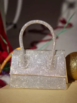 Bags*Mew Mews Fashion Caleo Crystal Clutch In Silver