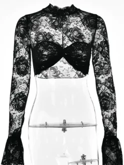 Tops*Mew Mews Fashion Calida Floral Crop Lace Top In Black