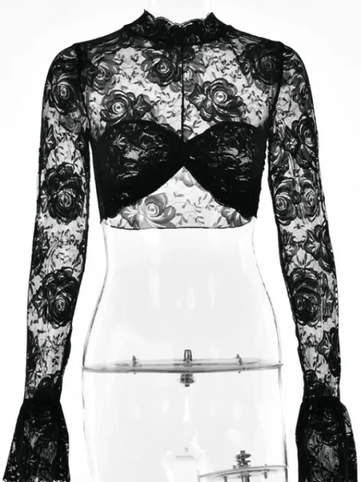 Tops*Mew Mews Fashion Calida Floral Crop Lace Top In Black
