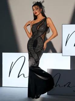 Dresses*Mew Mews Fashion Calina One Shoulder Sequin Maxi Satin Dress
