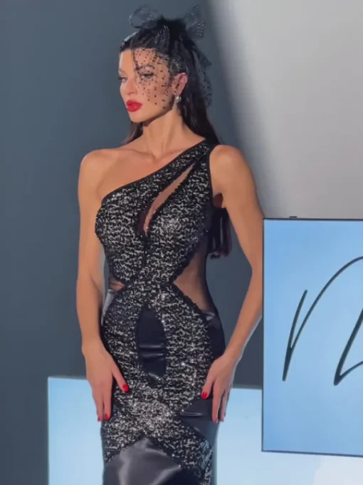 Dresses*Mew Mews Fashion Calina One Shoulder Sequin Maxi Satin Dress