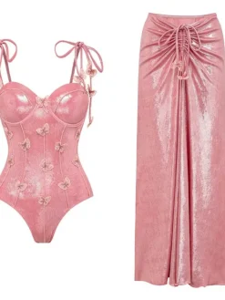 Bikini Sets | Swimwear*Mew Mews Fashion Calypsa Ruched Metallic Swimwear Two Piece Set