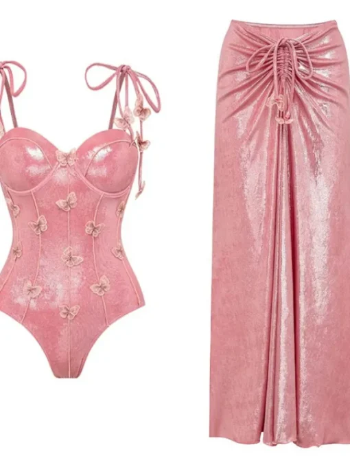 Bikini Sets | Swimwear*Mew Mews Fashion Calypsa Ruched Metallic Swimwear Two Piece Set