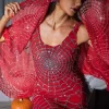 Headwear*Mew Mews Fashion Calyx Cobweb Sequin Veil In Red