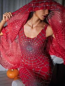 Headwear*Mew Mews Fashion Calyx Cobweb Sequin Veil In Red