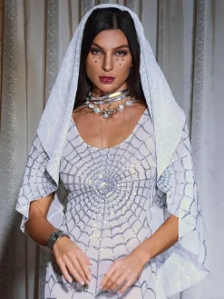 Headwear*Mew Mews Fashion Calyx Cobweb Sequin Veil In White