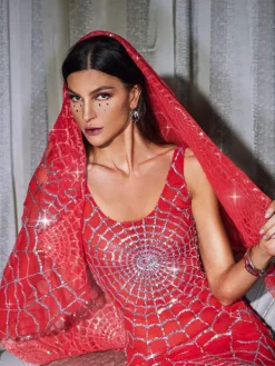 Headwear*Mew Mews Fashion Calyx Cobweb Sequin Veil In Red