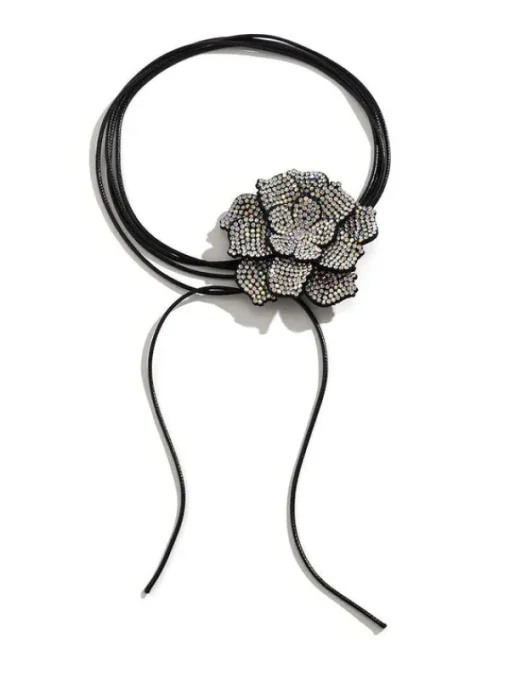 Necklaces*Mew Mews Fashion Camellia Black Crystal Flower Choker