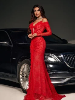 Embellishment | Dresses*Lu Yili Capella Off Shoulder Lace Mermaid Maxi Dress