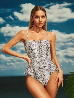 One Piece | Swimwear*Mew Mews Fashion Carlen Snake Printed One Piece Swimsuit