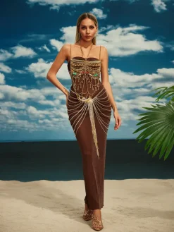 Skirts*Mew Mews Fashion O/S Carrick Crystal Body Chain Skirt In Gold