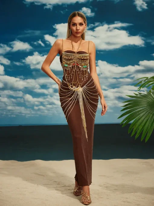 Skirts*Mew Mews Fashion O/S Carrick Crystal Body Chain Skirt In Gold