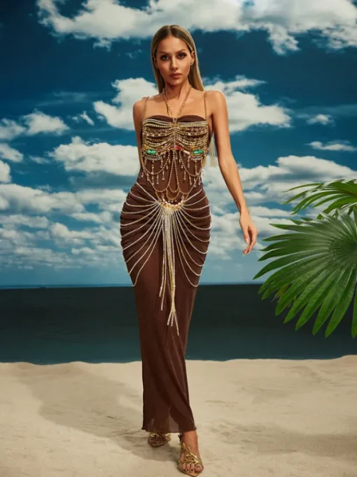 Skirts*Mew Mews Fashion O/S Carrick Crystal Body Chain Skirt In Gold