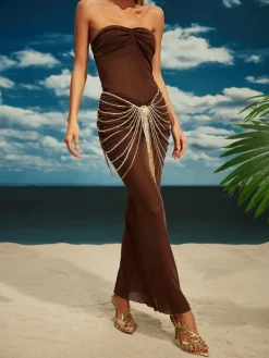 Skirts*Mew Mews Fashion O/S Carrick Crystal Body Chain Skirt In Gold