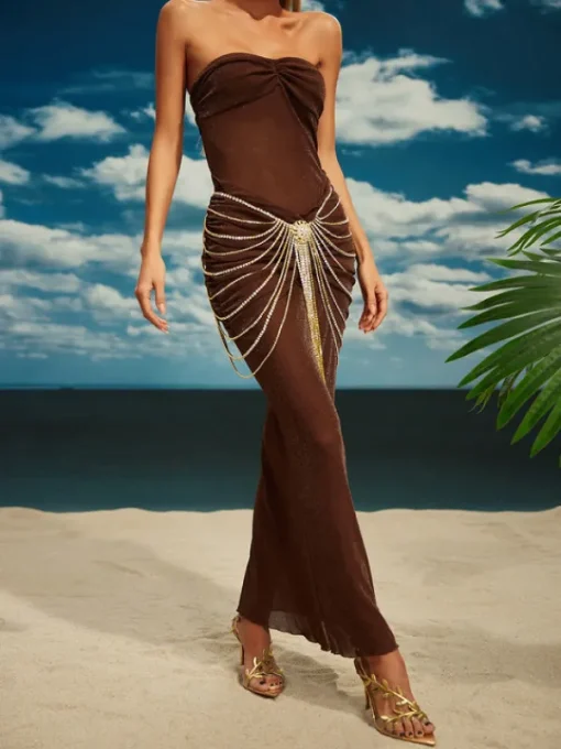 Skirts*Mew Mews Fashion O/S Carrick Crystal Body Chain Skirt In Gold