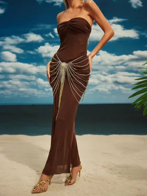 Skirts*Mew Mews Fashion O/S Carrick Crystal Body Chain Skirt In Gold