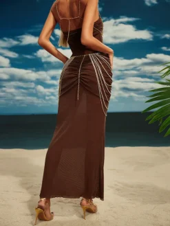 Skirts*Mew Mews Fashion O/S Carrick Crystal Body Chain Skirt In Gold