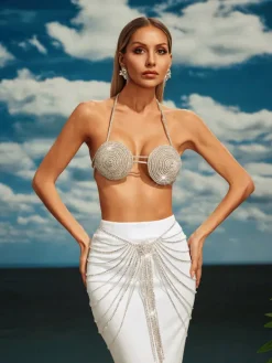 Beaded Wear | Tops*Mew Mews Fashion O/S Cassim Halterneck Crystal Bralette