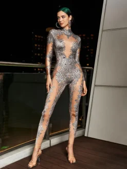 Embellishment*Embellishment O/S Cassiopeia Embellished Jumpsuit In Light Nude